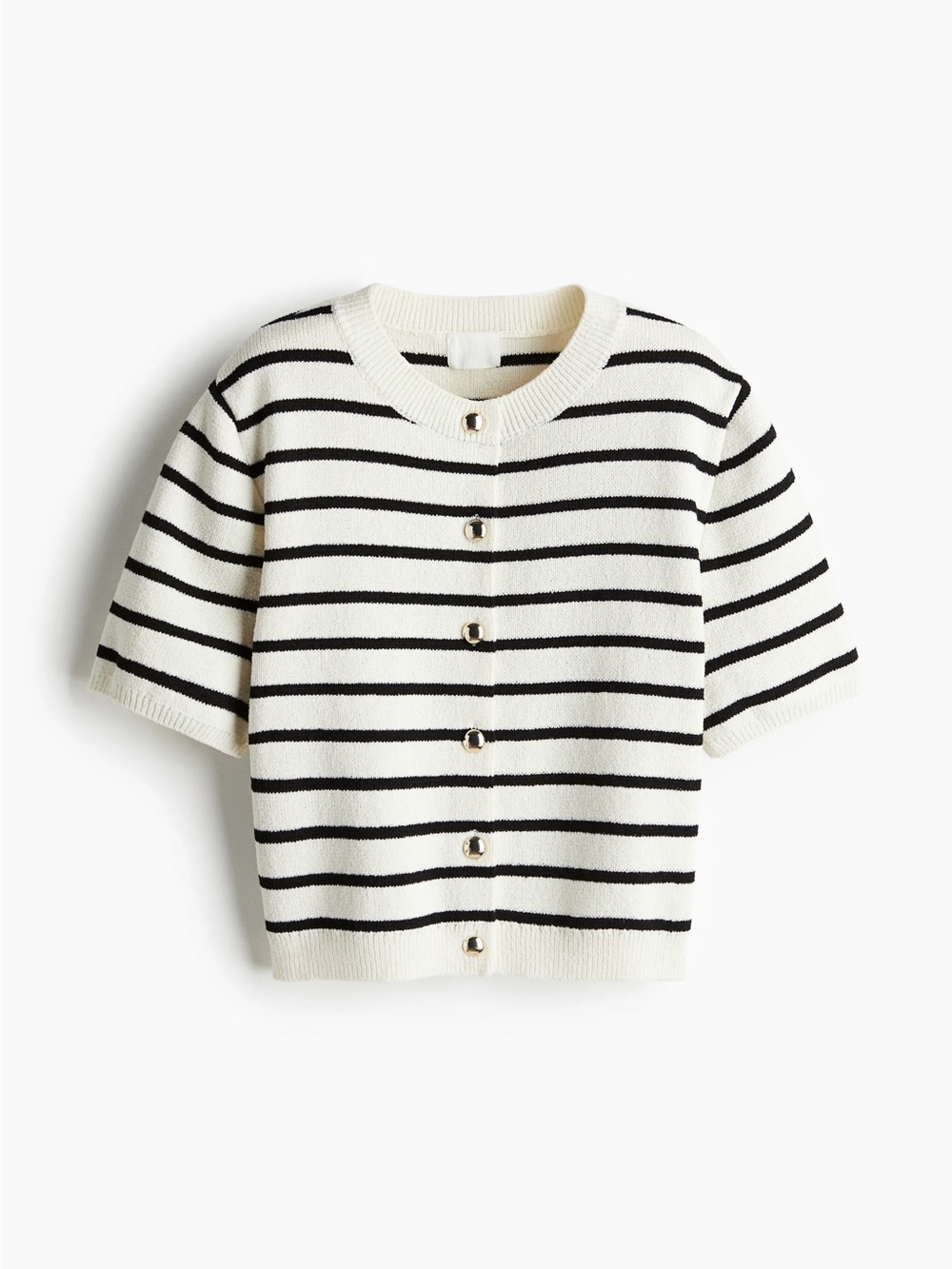 H&M Striped Short-Sleeve Cardigan - Black & Cream